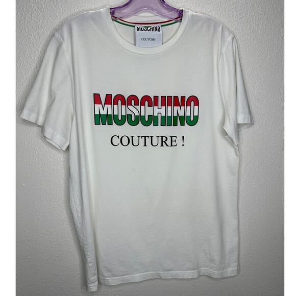 Moschino White Crewneck Short Sleeve Tee Italian Flag Moschino Graphic - Picture 2 of 11